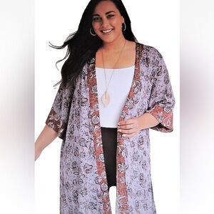NWOT Maurices Lavender Paisley Open Kimono Top M